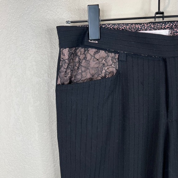 Rebecca Taylor Womens Dress Pants Size 6 Black Stripe Lace Detail Bootcut Career - Picture 2 of 13